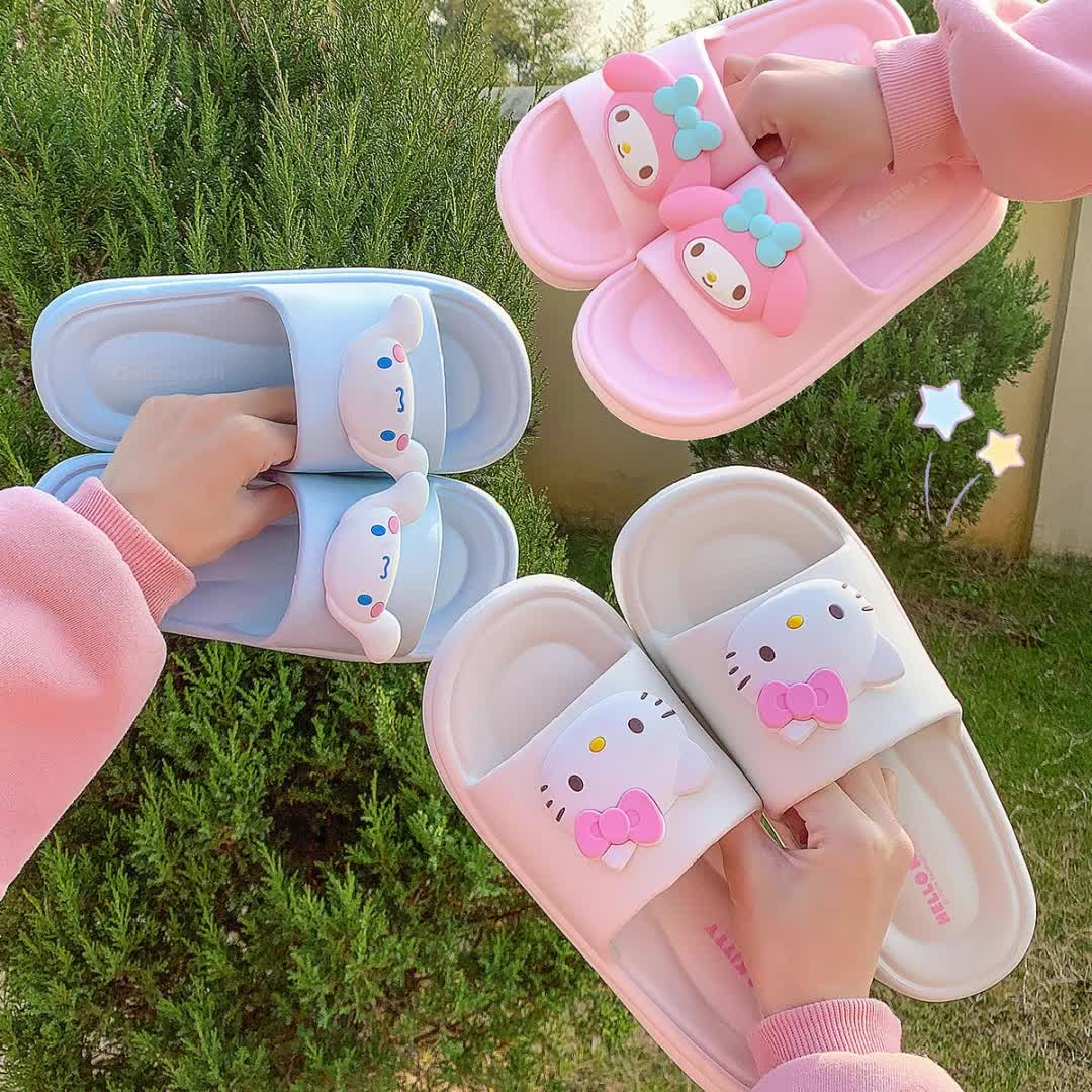 Sanrio Kuromi My Melody Little Twin Stars Slippers - Cute Anime Character House Shoes with Heart & Bow Patterns