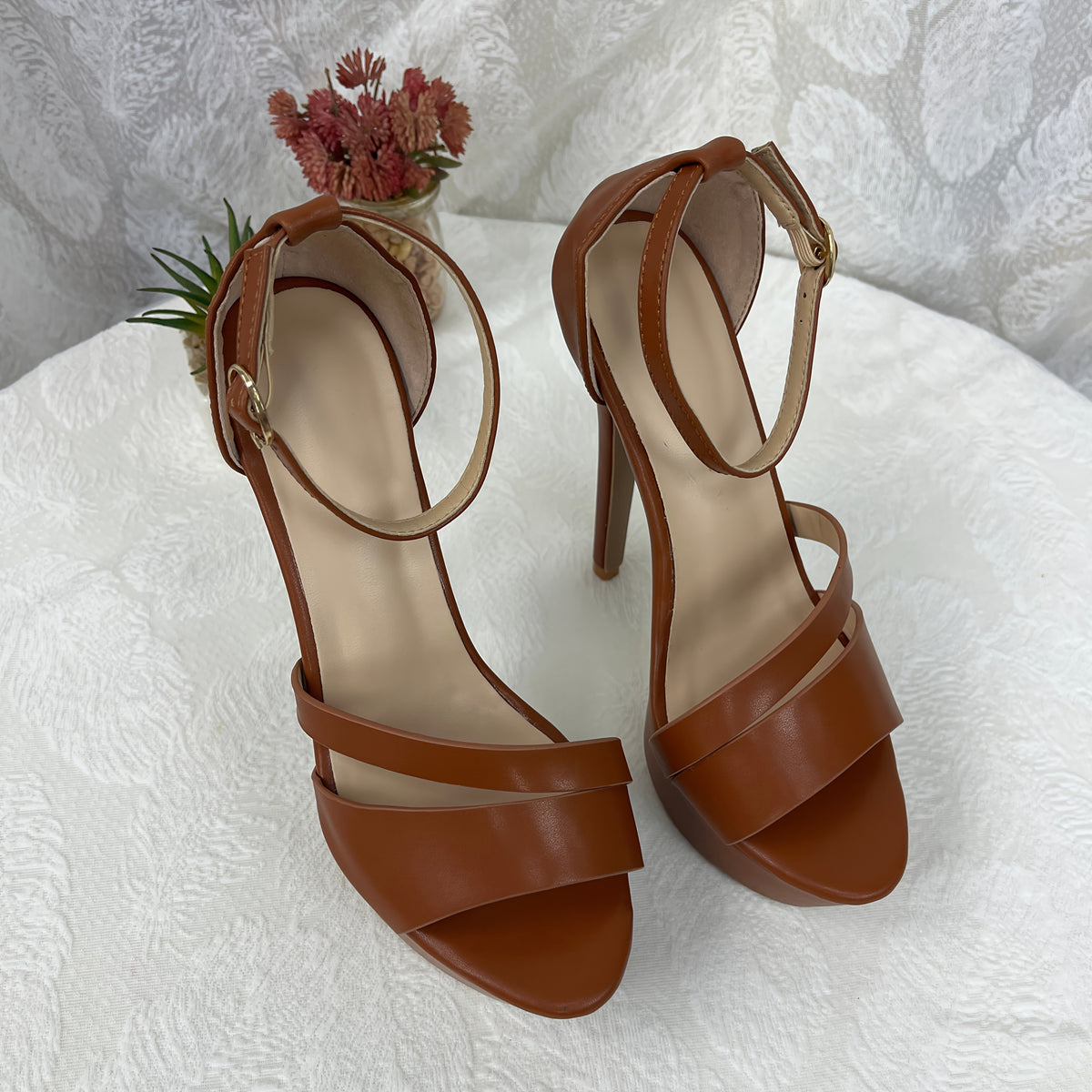 Women's High-Heeled Stiletto Sandals - Pointed Toe Mary Jane Style with Buckle Closure