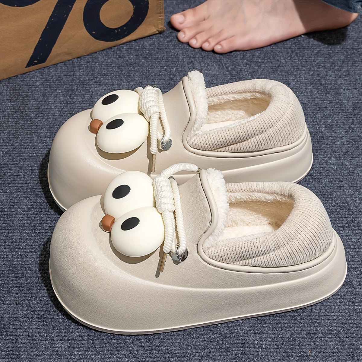 Women's Slip-On Shoes - Cute Owl-like Eyes - Beige\u002FBrown\u002FBlack Color Options
