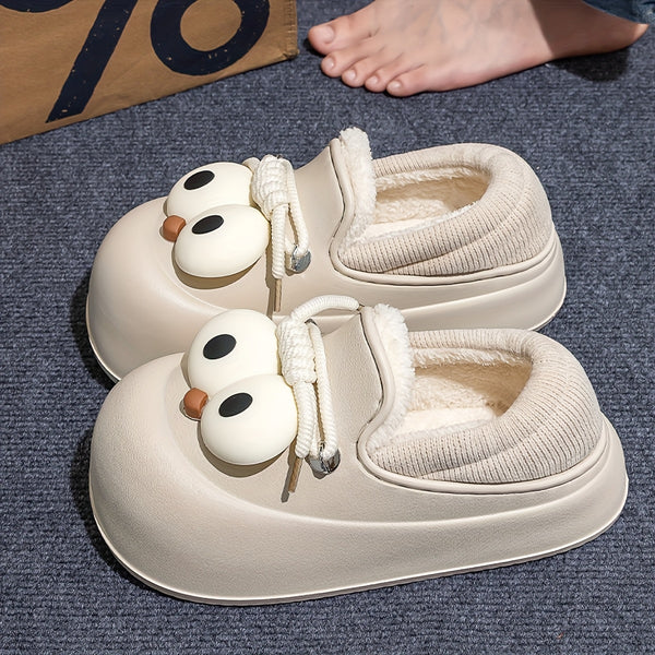 Women's Slip-On Shoes - Cute Owl-like Eyes - Beige\u002FBrown\u002FBlack Color Options