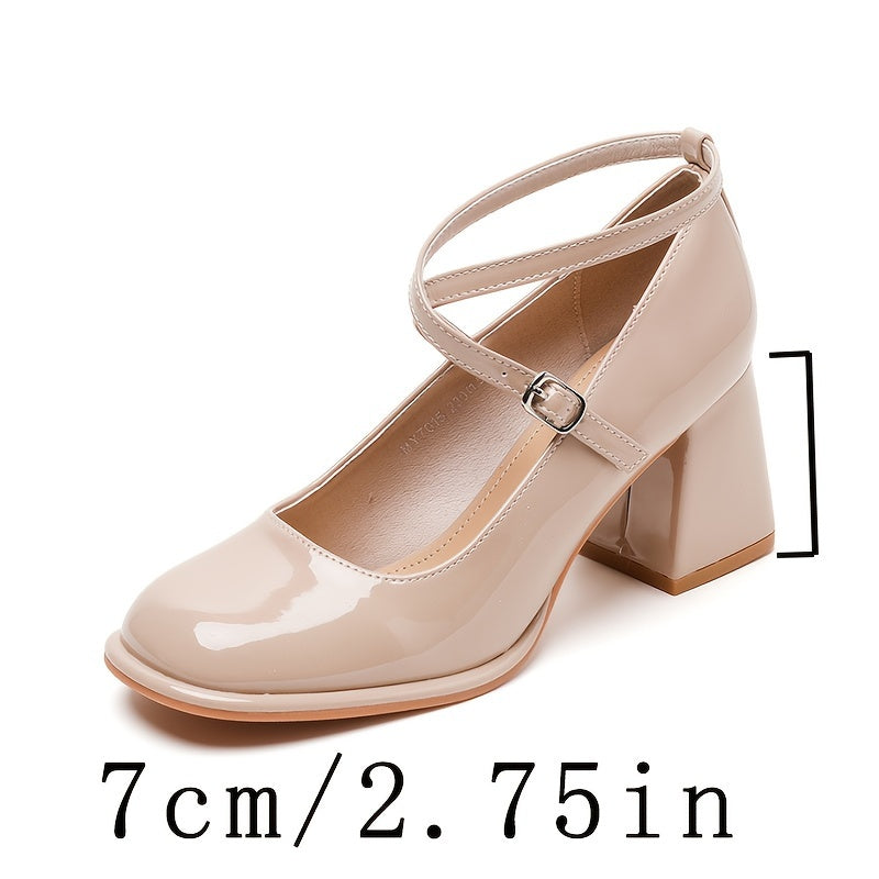 Pink 2024 New Cross-Band Mary Jane Women's Shoes French Thick Heel Single Shoes Spring