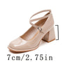 Pink 2024 New Cross-Band Mary Jane Women's Shoes French Thick Heel Single Shoes Spring