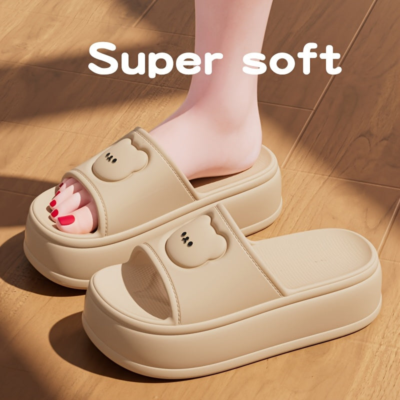 Women'S Cute Bear Cartoon Slide Sandals - Super Soft Thick Sole Casual Slippers with Elevated Heel