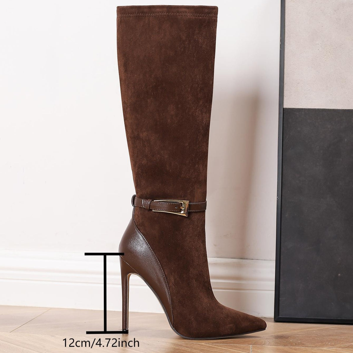 Brown Stiletto Boots Ultra-High Heel Women's Elegant Brown Knee-High Stiletto Boots | Pointed Toe