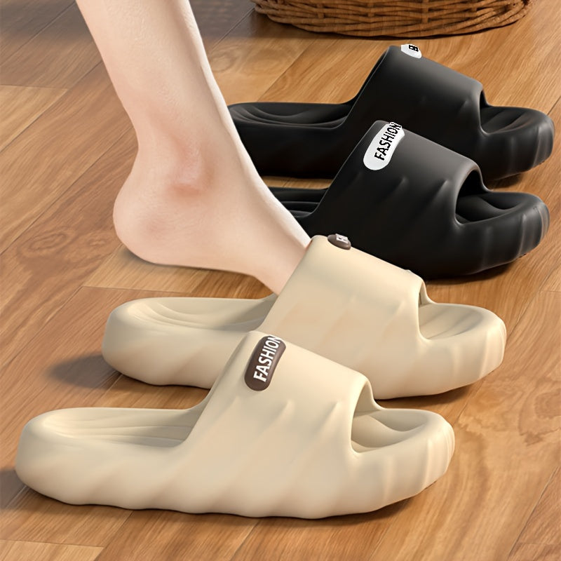 Men's Solid Color Open Toe Breathable Chunky Slippers, Comfy Non Slip Durable Soft Sole EVA Slides