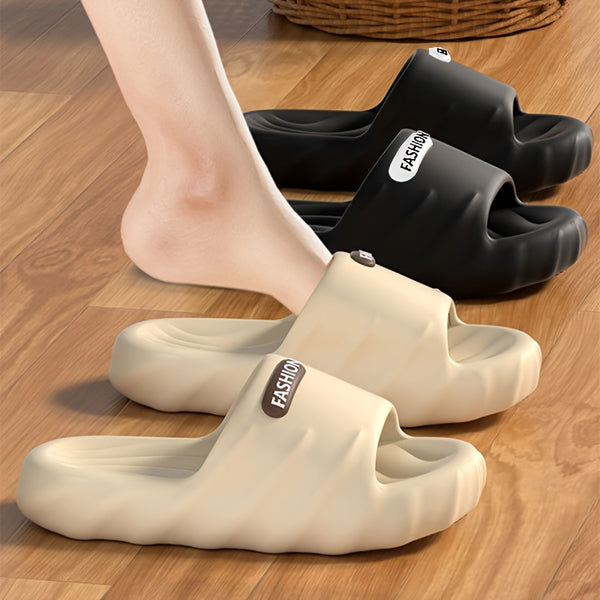Men's Solid Color Open Toe Breathable Chunky Slippers, Comfy Non Slip Durable Soft Sole EVA Slides