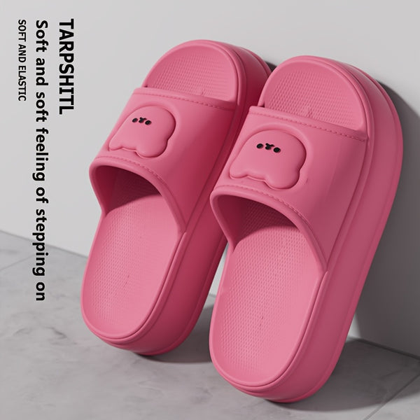 Women'S Cute Bear Cartoon Slide Sandals - Super Soft Thick Sole Casual Slippers with Elevated Heel